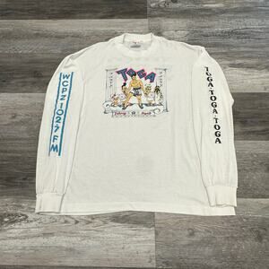 Vintage 80s Hef-T White Mens L Roman Greek Toga Pajama Beach Party Tee Shirt